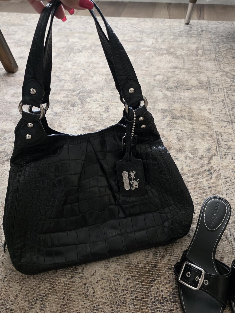 💞TAKING TO CONSIGNMENT💞Coach Black Croc-Embossed Leather Shoulder Bag - Picture 15 of 15